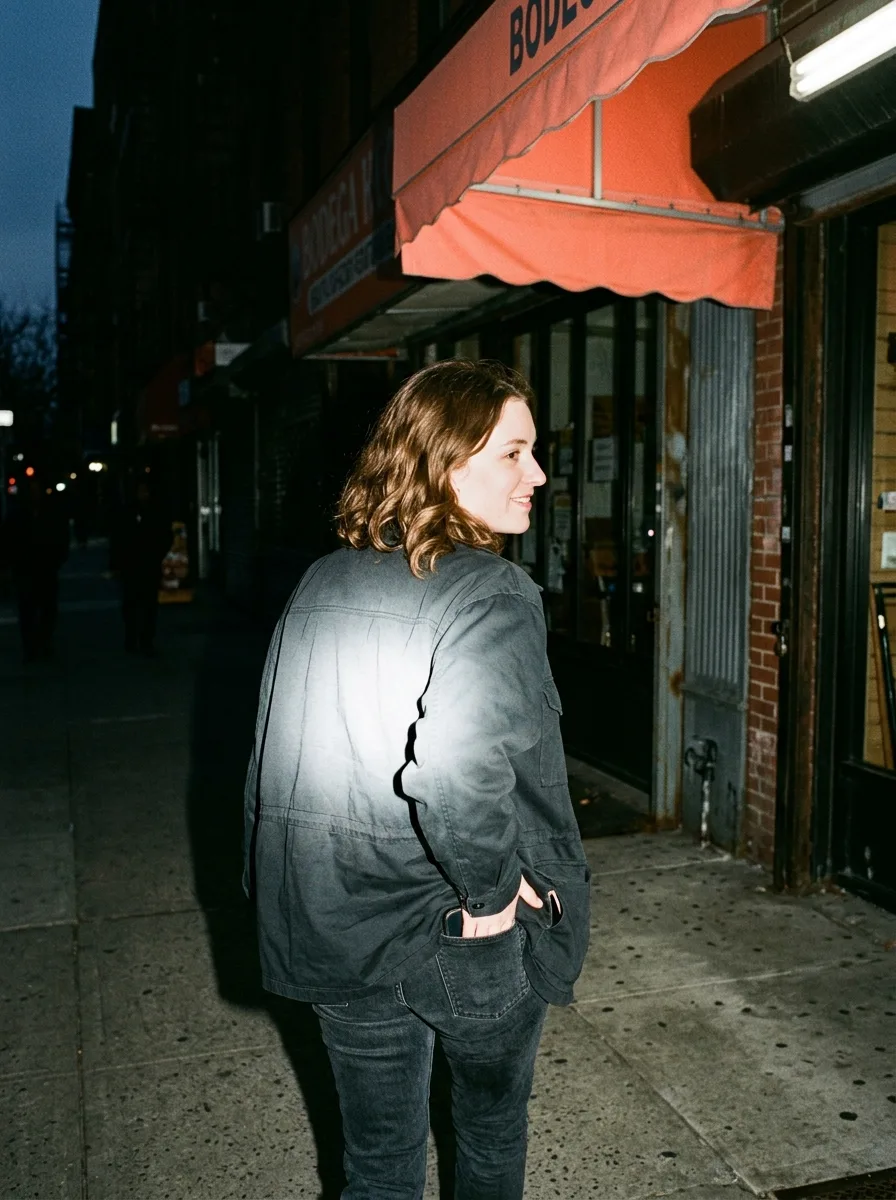 A customer outside a neighborhood shop